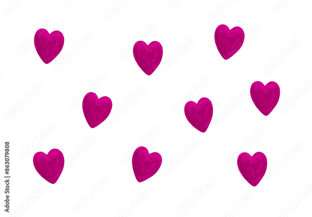 Valentine or Mother's day festive greeting card border from various mixed pink hearts on white background. Valentine or Mother's day festive greeting card border from various mixed pink hearts on white background.