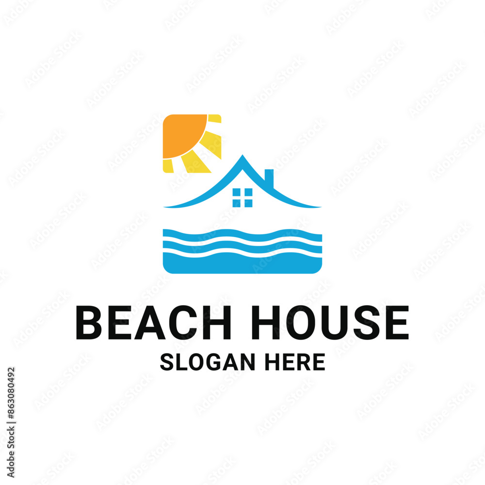 beach house logo design concept idea with sun beach house logo design concept idea with sun