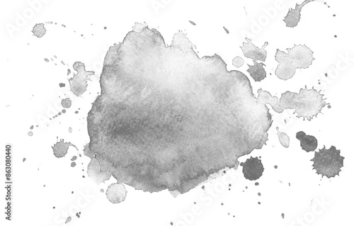 Abstract grey watercolor on white background.