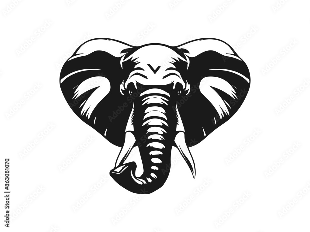 Monochrome Majesty: A Striking and Detailed Illustration of a Majestic Elephant with Regal Features, Ideal for Bold and Elegant Branding and Design Purposes Monochrome Majesty: A Striking and Detailed Illustration of a Majestic Elephant with Regal Features, Ideal for Bold and Elegant Branding and Design Purposes
