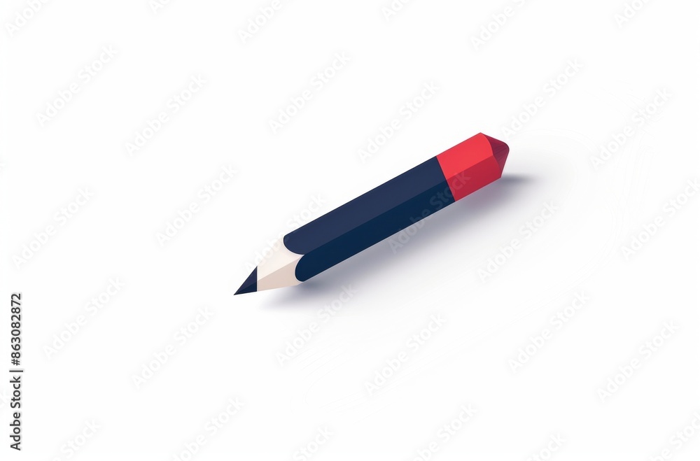 Isometric Pencil Icon in Red and Navy Blue on White Background Isometric Pencil Icon in Red and Navy Blue on White Background
