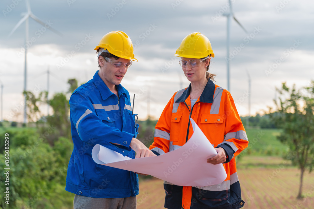 Two construction workers are looking at a blueprint Two construction workers are looking at a blueprint