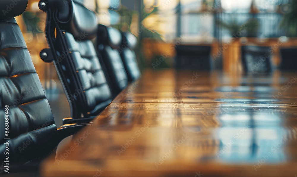 empty conference table with black leather chairs empty conference table with black leather chairs