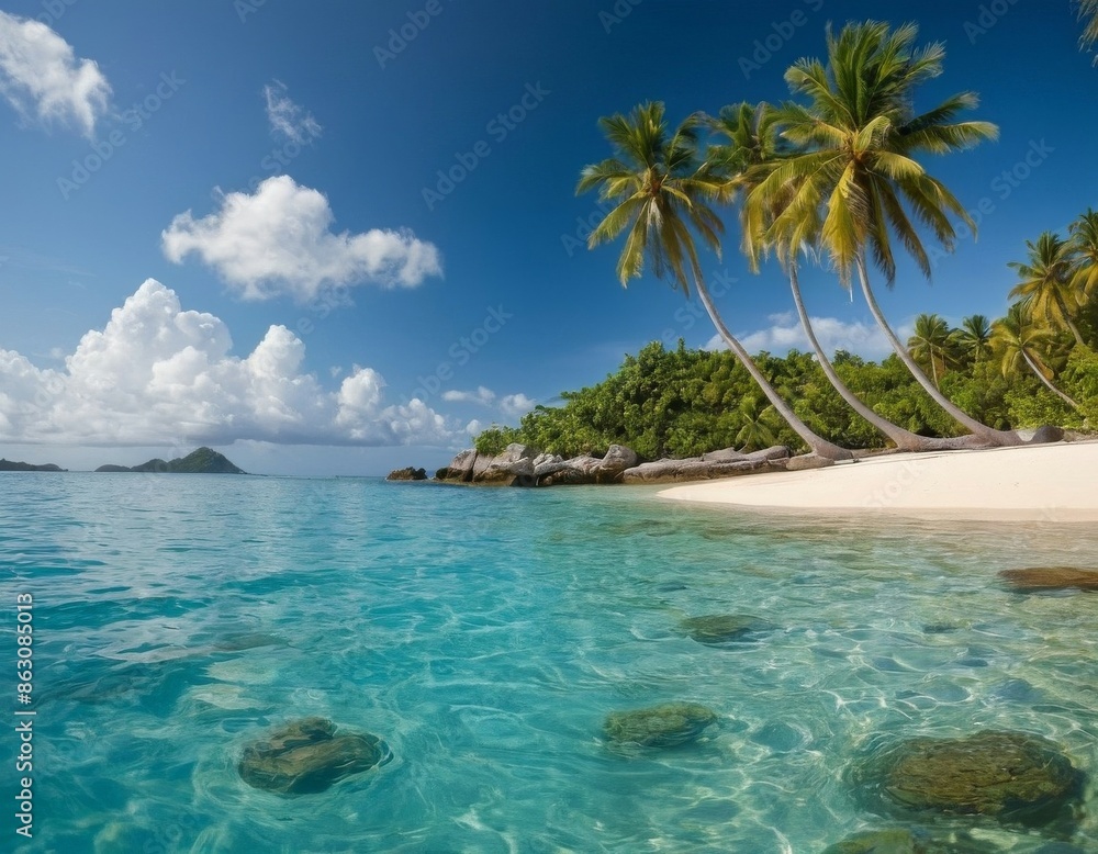 Paradise tropic beach with palms. Generative ai. Paradise tropic beach with palms. Generative ai.