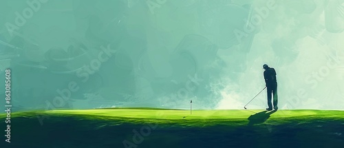 A golfer eyeing a long putt, the silent tension photo