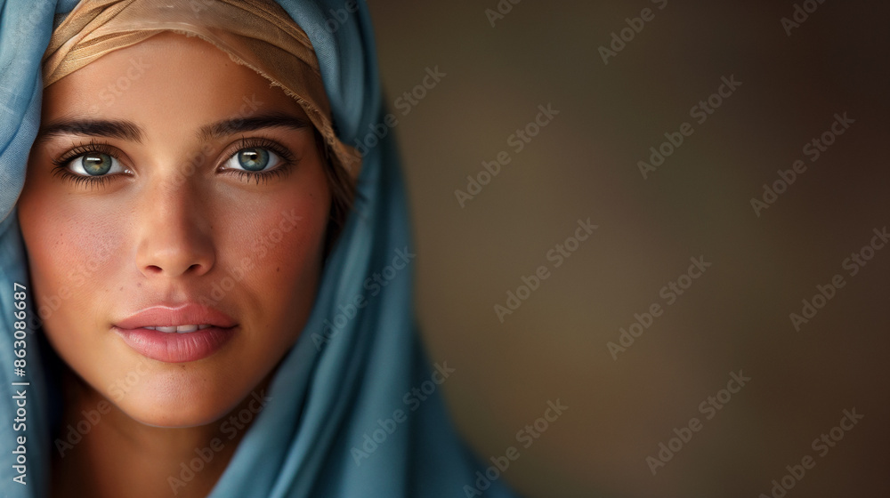 Portrait of a woman with piercing eyes wearing a headscarf, captured in a detailed and realistic style, evoking a sense of cultural beauty and depth. Portrait of a woman with piercing eyes wearing a headscarf, captured in a detailed and realistic style, evoking a sense of cultural beauty and depth.