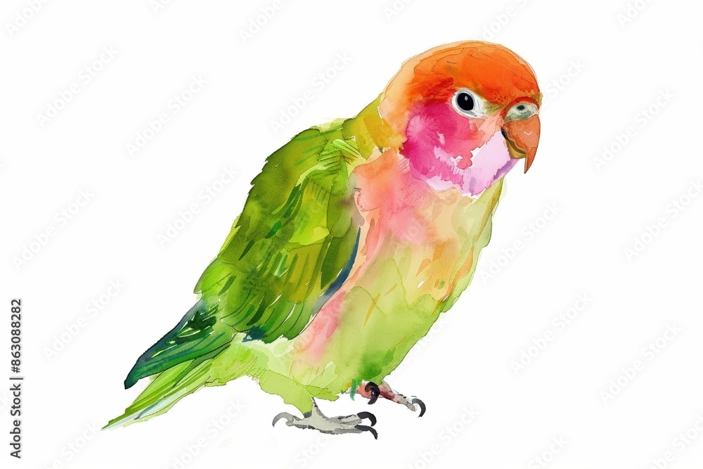 Φωτογραφία Watercolor Parrot Illustration: Nature's Vibrant Beauty on White Background