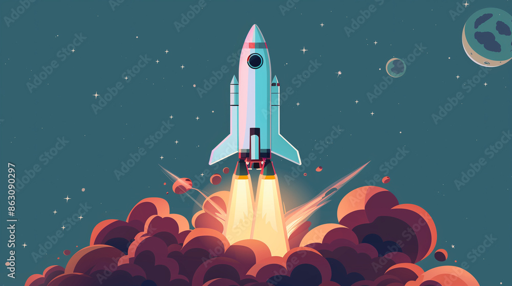 Fototapeta premium Rocket Taking Off into Space 
