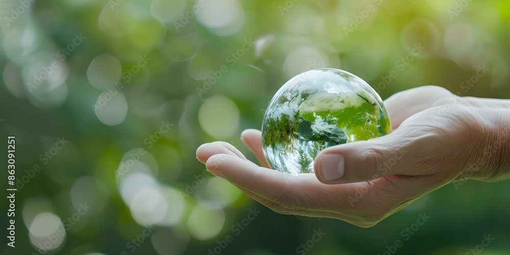 Significance of Recycling Hand holding glass globe in photo. Concept Sustainability, Environment, Recycling Awareness, Earth Conservation Significance of Recycling Hand holding glass globe in photo. Concept Sustainability, Environment, Recycling Awareness, Earth Conservation