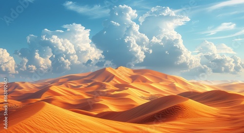 Vast Desert Landscape Under a Clear Blue Sky With White Clouds