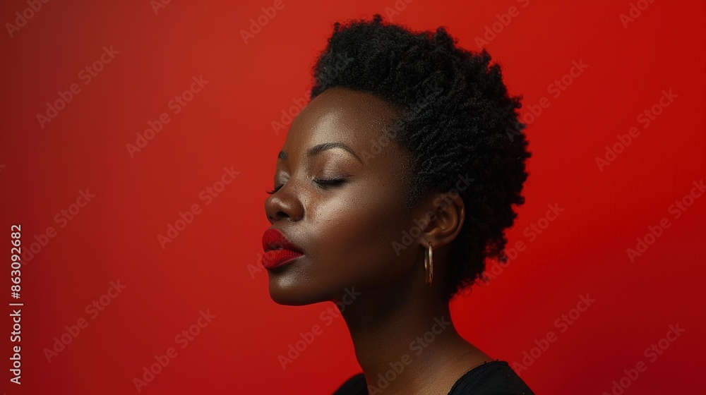 A woman with red lipstick and a red background A woman with red lipstick and a red background