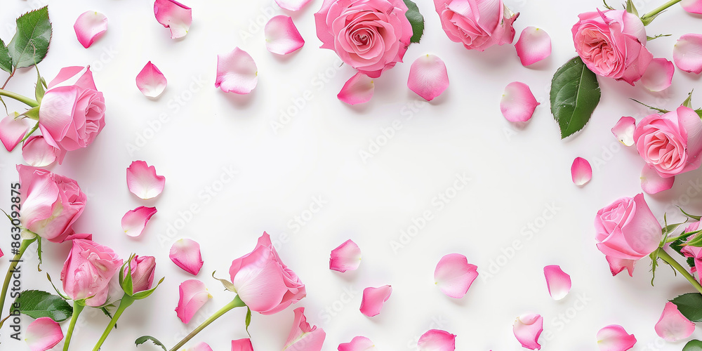 This image features scattered pink rose petals surrounding an open white space, offering a soft and delicate aesthetic perfect for creative and romantic design themes. This image features scattered pink rose petals surrounding an open white space, offering a soft and delicate aesthetic perfect for creative and romantic design themes.
