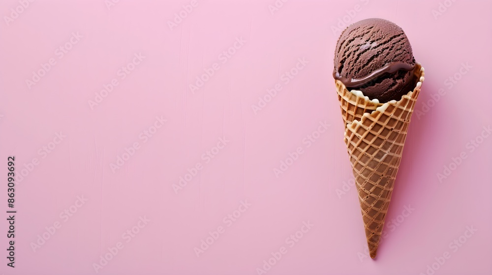 Dark Brown Ice Cream Cone on a pink Background with Copy Space Dark Brown Ice Cream Cone on a pink Background with Copy Space