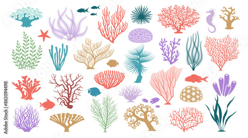 Coral icons set. Cartoon set of coral vector icons for web design