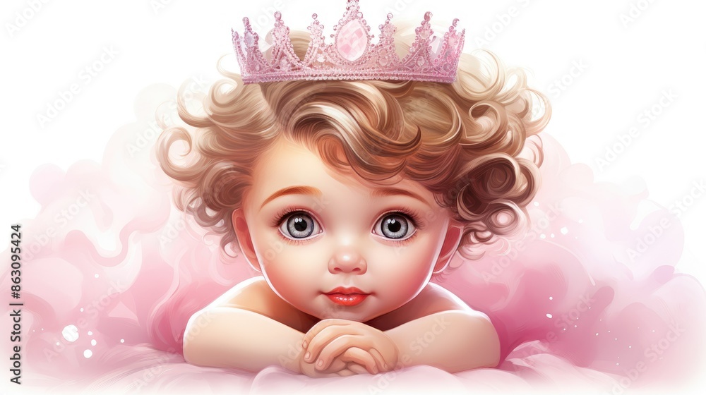 Fototapeta premium baby girl with big blue eyes and a pink tutu