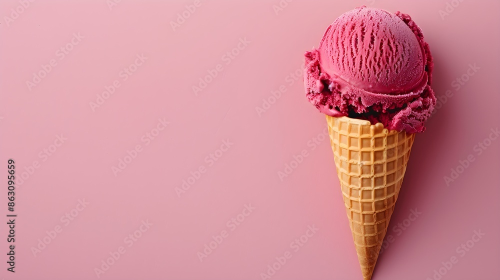 Dark Red Ice Cream Cone on a pink Background with Copy Space Dark Red Ice Cream Cone on a pink Background with Copy Space