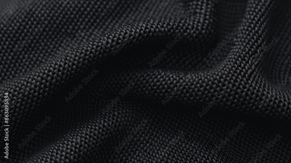 Clean white laundry care label on rich black fabric, showcasing the fine weave and texture of the shirt, a focus on product quality and details Clean white laundry care label on rich black fabric, showcasing the fine weave and texture of the shirt, a focus on product quality and details