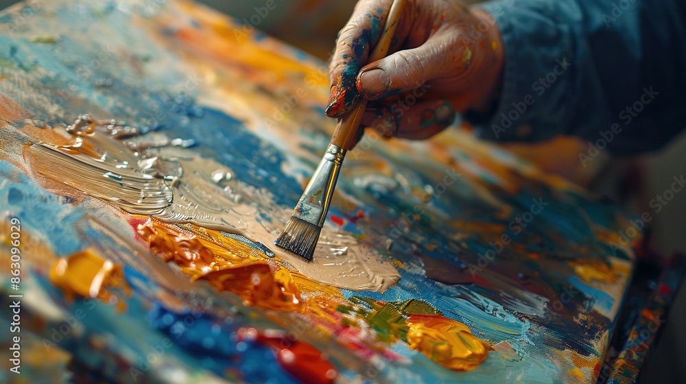 A person is painting a picture with a brush A person is painting a picture with a brush