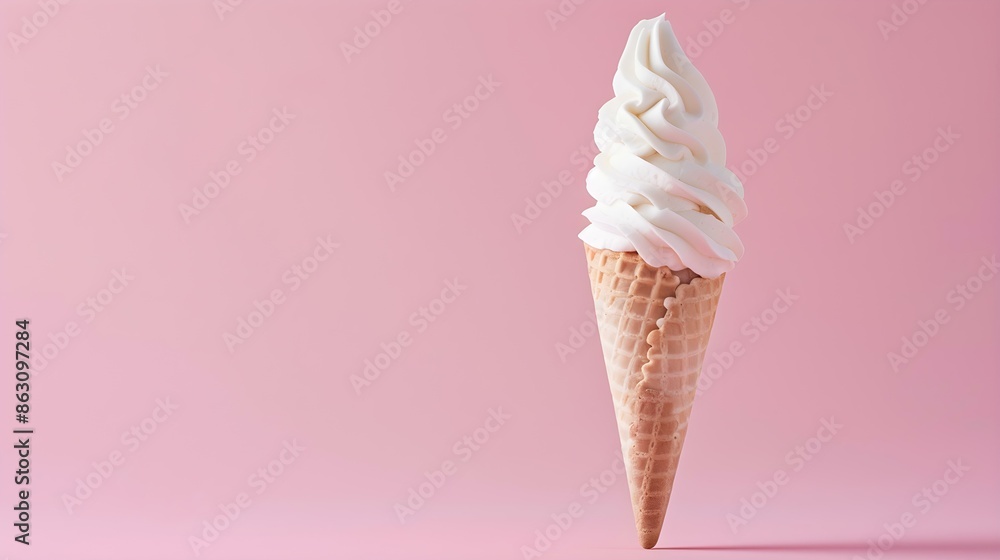 Ivory Ice Cream Cone on a pink Background with Copy Space Ivory Ice Cream Cone on a pink Background with Copy Space