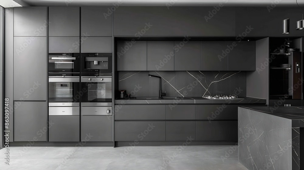 a large kitchen in shades of gray Kitchen appliances : Generative AI a large kitchen in shades of gray Kitchen appliances : Generative AI