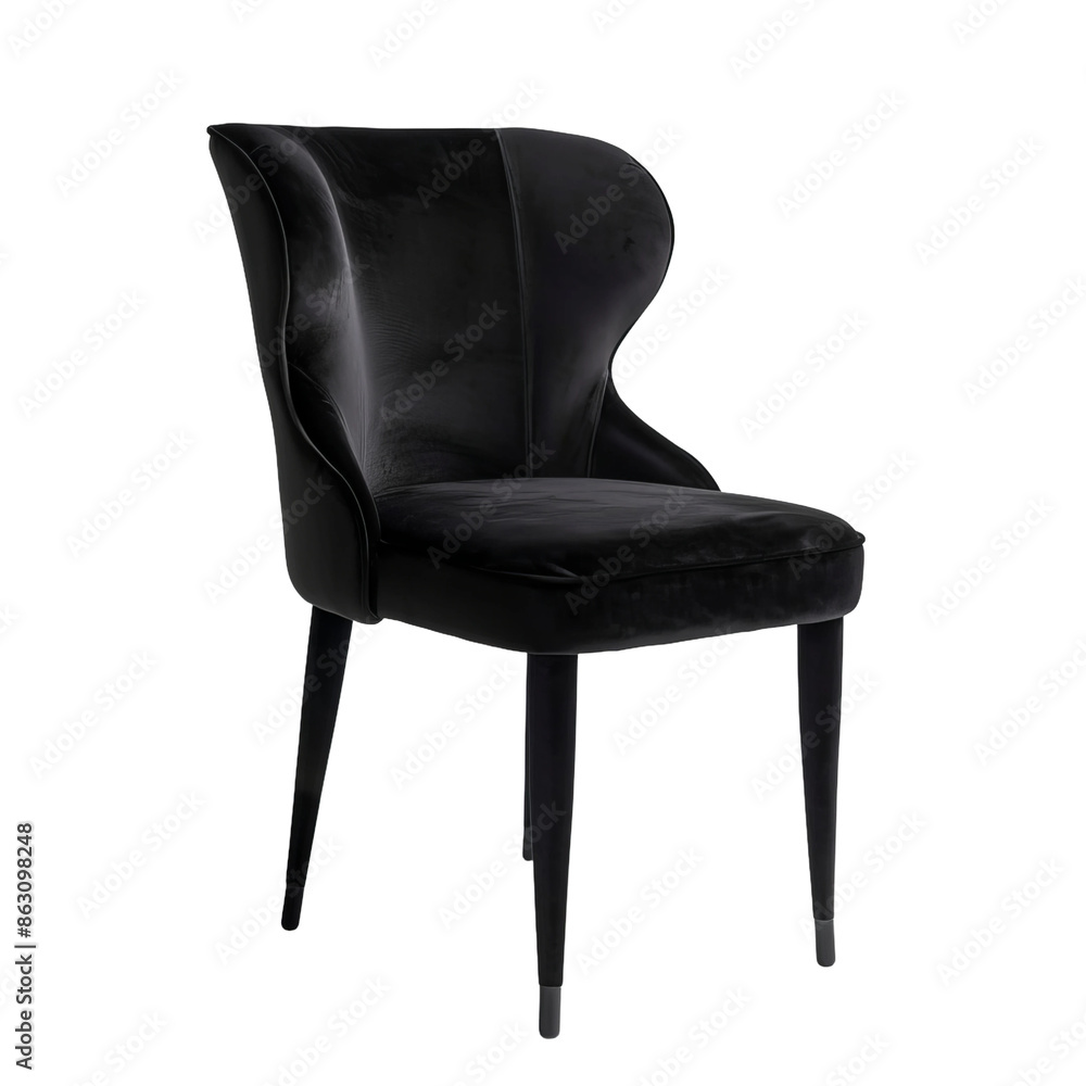 Dining chair with black velvet backrest and black velvet legs Dining chair with black velvet backrest and black velvet legs