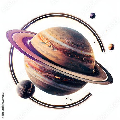saturn planets in deep space with rings  and moons surrounded. isolated with clipping path isolated on white background, photo, png photo