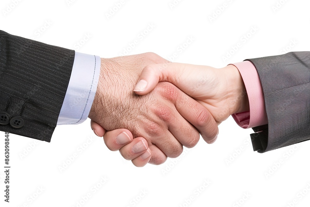 Professional people in suits shaking hands after a successful interview in a well-lit modern office. Business partnership, job interview, and professional agreement concepts on a white background Professional people in suits shaking hands after a successful interview in a well-lit modern office. Business partnership, job interview, and professional agreement concepts on a white background