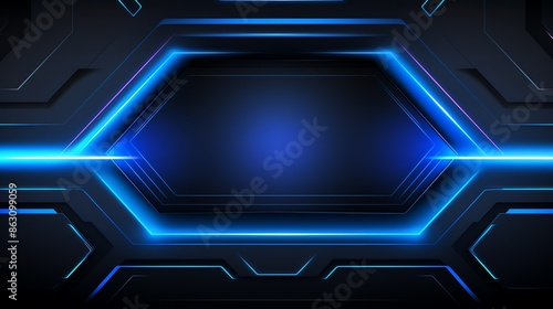 Abstract Futuristic Background with Blue Glowing Lines and Hexagon Shapes