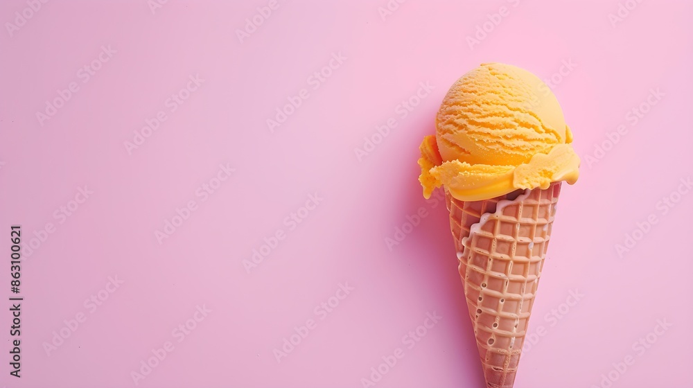 Orange Ice Cream Cone on a pink Background with Copy Space Orange Ice Cream Cone on a pink Background with Copy Space