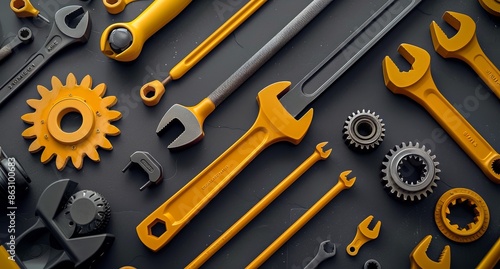 Yellow And Black Tools On A Dark Surface