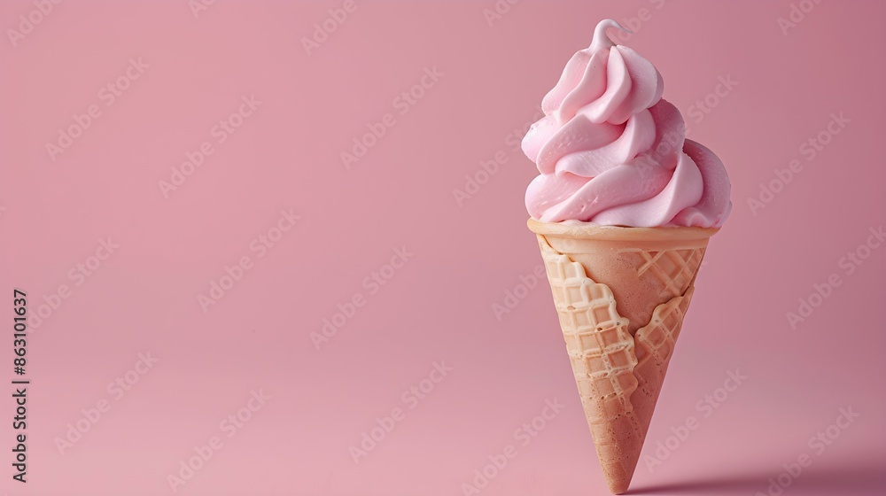 Pink Ice Cream Cone on a pink Background with Copy Space Pink Ice Cream Cone on a pink Background with Copy Space