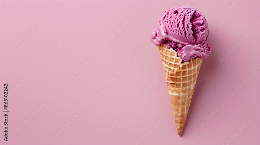 Purple Ice Cream Cone on a pink Background with Copy Space Purple Ice Cream Cone on a pink Background with Copy Space