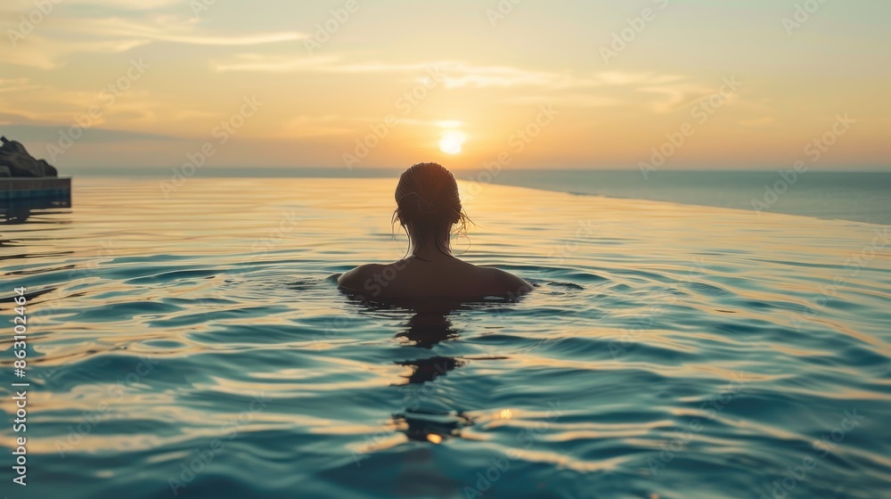 A girl by the seaside swimming in the pool during the early morning A girl by the seaside swimming in the pool during the early morning
