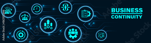 Business continuity plan banner web icon concept for creating a system of prevention and recovery with an icon of management, ongoing operation, risk, resilience, and procedures