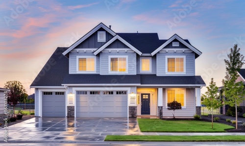 Modern suburban house at twilight