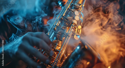 A Musician Plays a Saxophone During a Smoky Performance