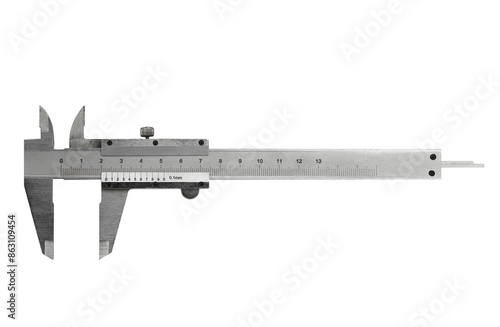 metal vernier caliper, construction and working measuring tool, isolated on a white background