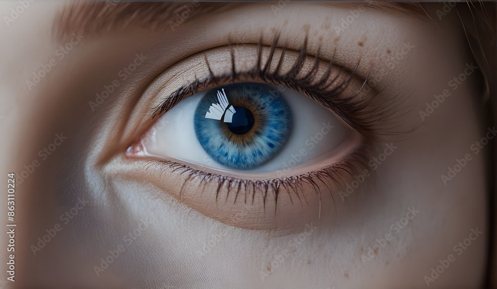 Fototapeta premium Close-up photo of a woman's blue eye