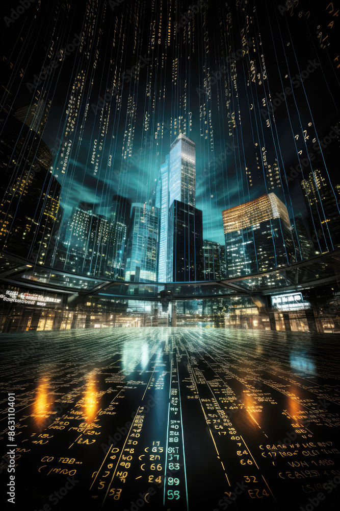 Obraz premium generated illustration financial charts on a background behind a city scene