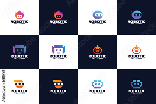 Set of robot assistance human logo design. Smart program robotic logo