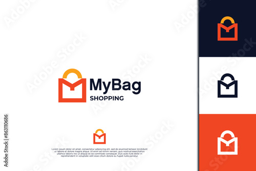 Letter M with shopping bag logo design combination