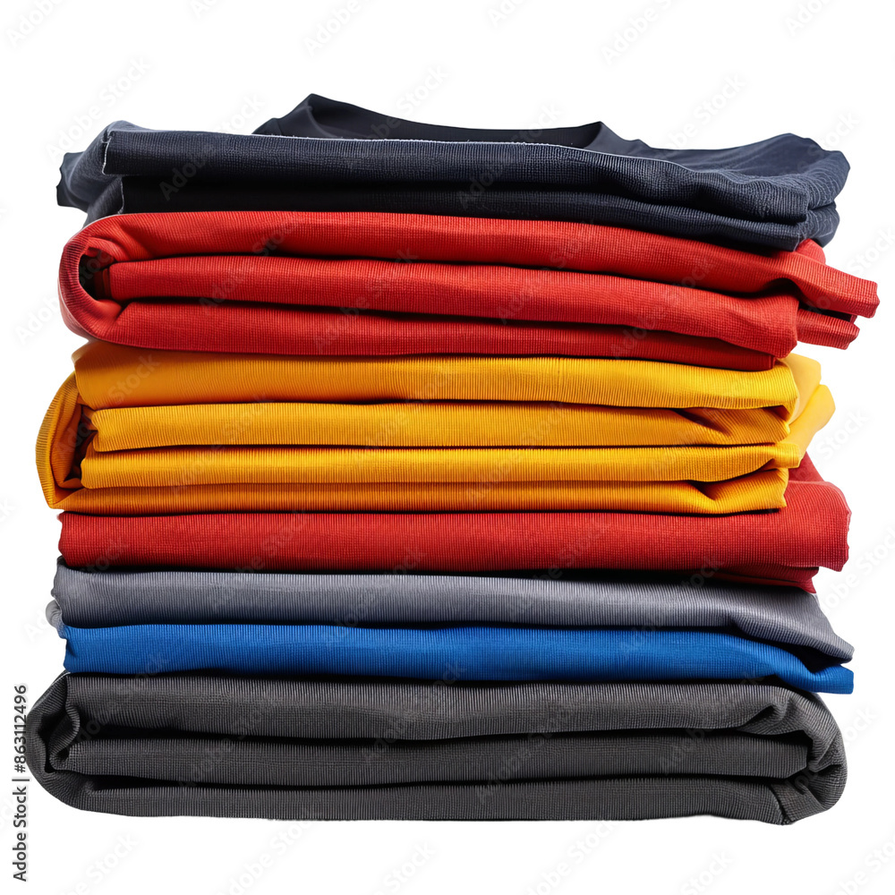 Modern product photo of folded tshirts isolated on white background