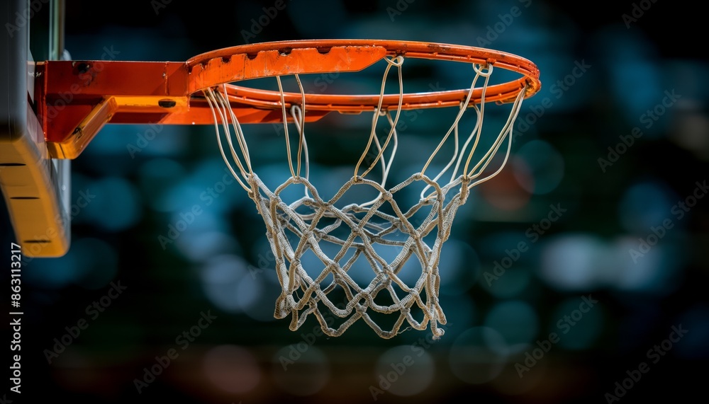 A sharply focused view of a basketball hoop with an orange rim, set against a blurred background, highlighting the significance of the target in the sport amidst the less distinct surroundings. A sharply focused view of a basketball hoop with an orange rim, set against a blurred background, highlighting the significance of the target in the sport amidst the less distinct surroundings.