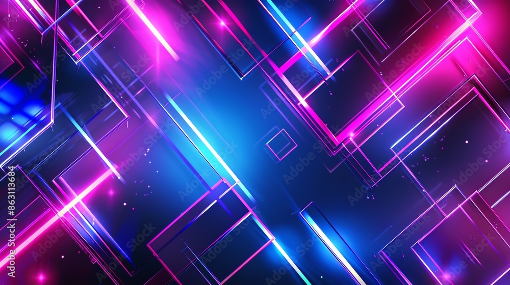 Neon Lights Background. Abstract Geometric Design in Blue and Pink Neon Lights Background. Abstract Geometric Design in Blue and Pink