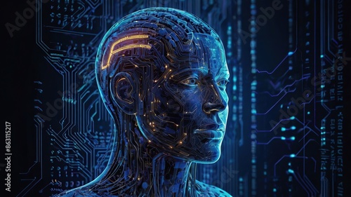 Free Photo Digital AI chip integral into abstract technology brain on dark blue background