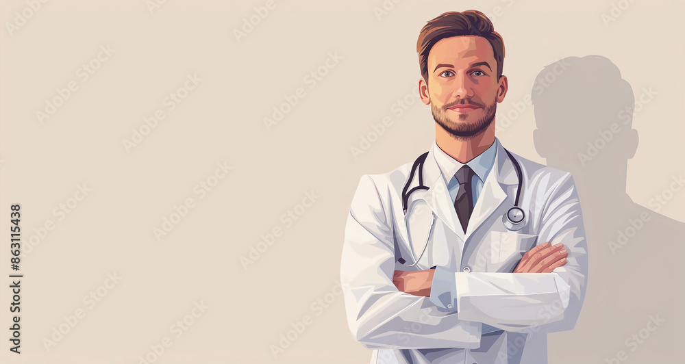 Stock image of a doctor with folded hands and stethoscope, Concept of professional doctors in the healthcare inductry Stock image of a doctor with folded hands and stethoscope, Concept of professional doctors in the healthcare inductry