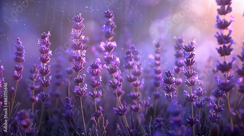 Beautiful Lavender Field at Sunset. Serene Purple Flowers in Bloom