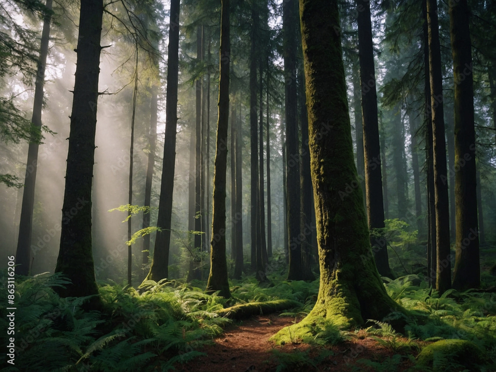 Fototapeta premium nature forest scenery like day 