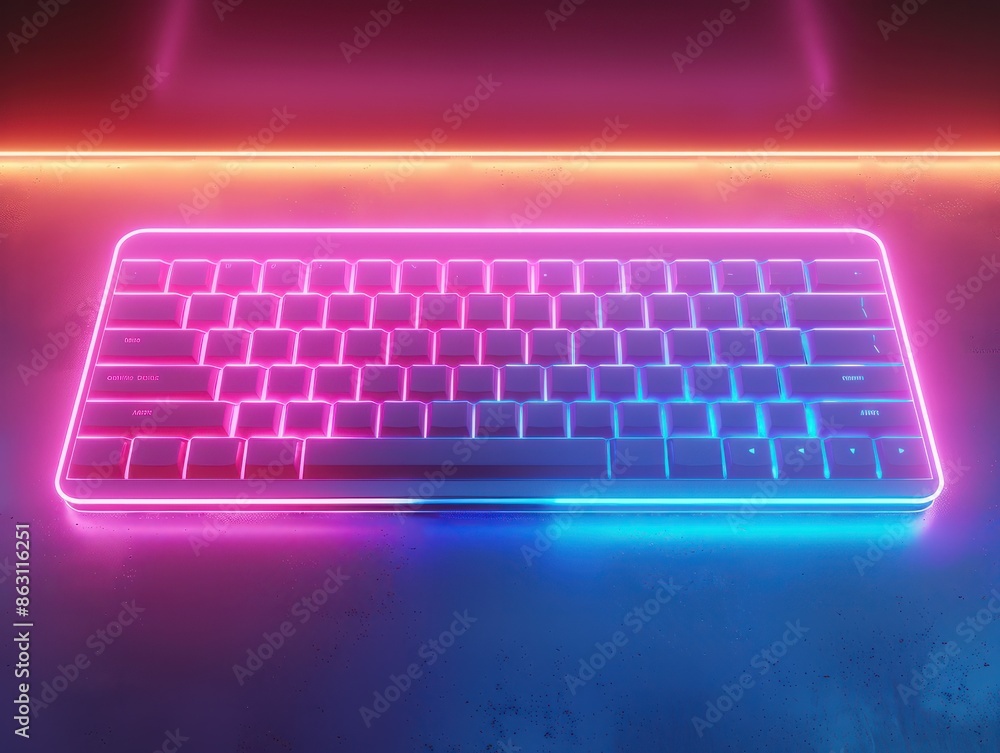 Computer keyboard on illuminated neon light background. AI generated image Computer keyboard on illuminated neon light background. AI generated image