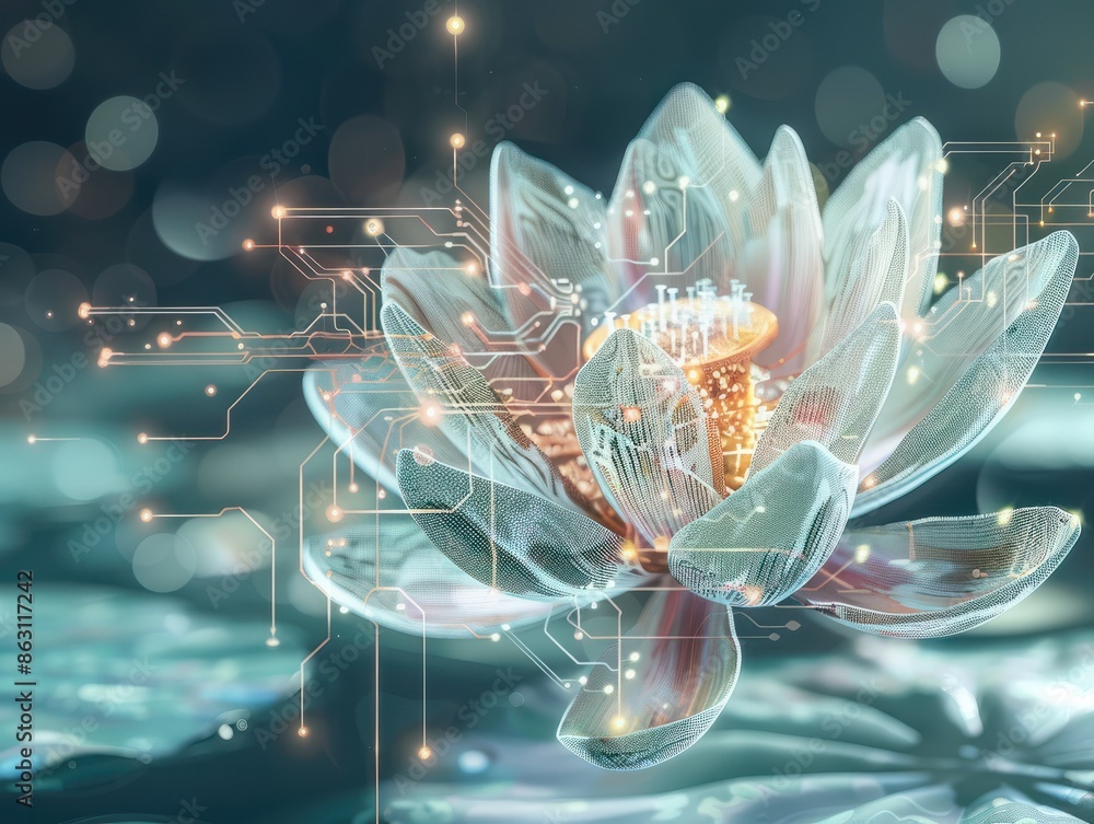 Futuristic lotus flower with circuit big data technology. AI generated image Futuristic lotus flower with circuit big data technology. AI generated image